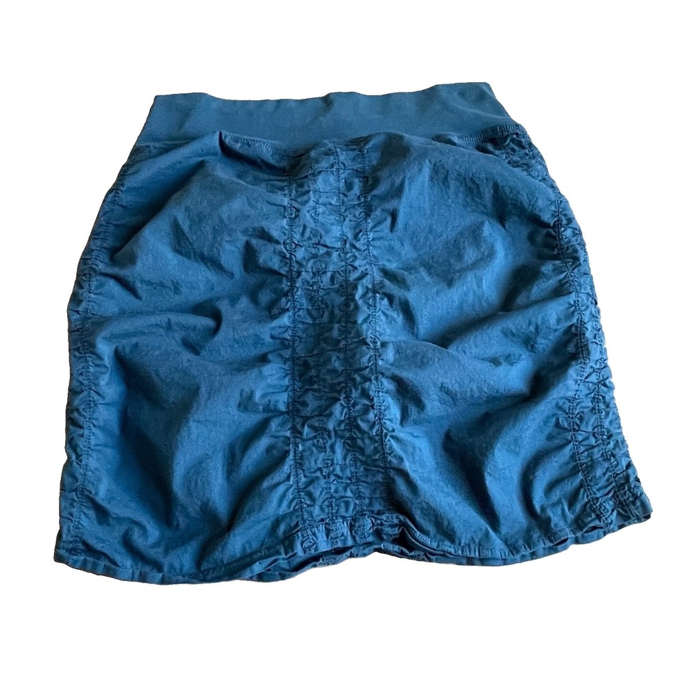 Wearables XCVI The Trace Skirt Medium Teal Cotton 20895W Ruched Pull On Mini